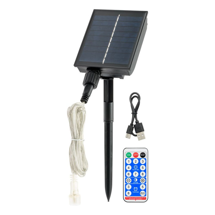 Catena solare 20 m, 400 led bianco caldo, cavo verde, Power Bank con ricarica USB