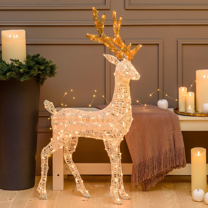 Renna 3D crema e marrone 105 cm, led bianco extra caldo