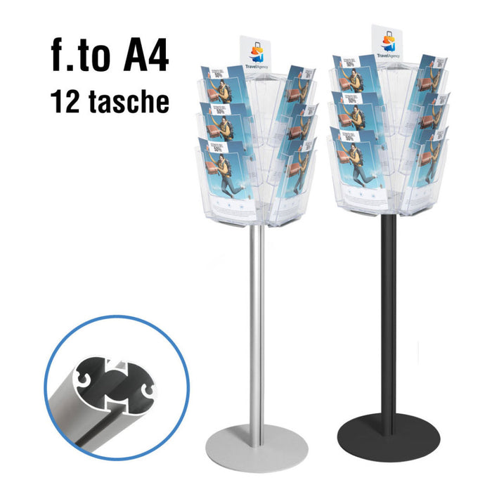 Portafolletos giratorio con 12 bolsillos A4