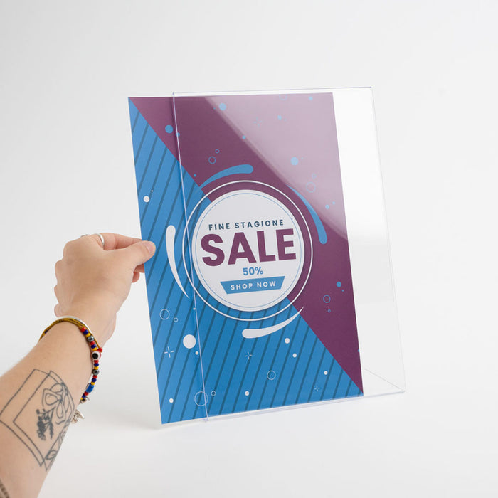 Porta avvisi da banco in Plexi con base a L Monofacciale