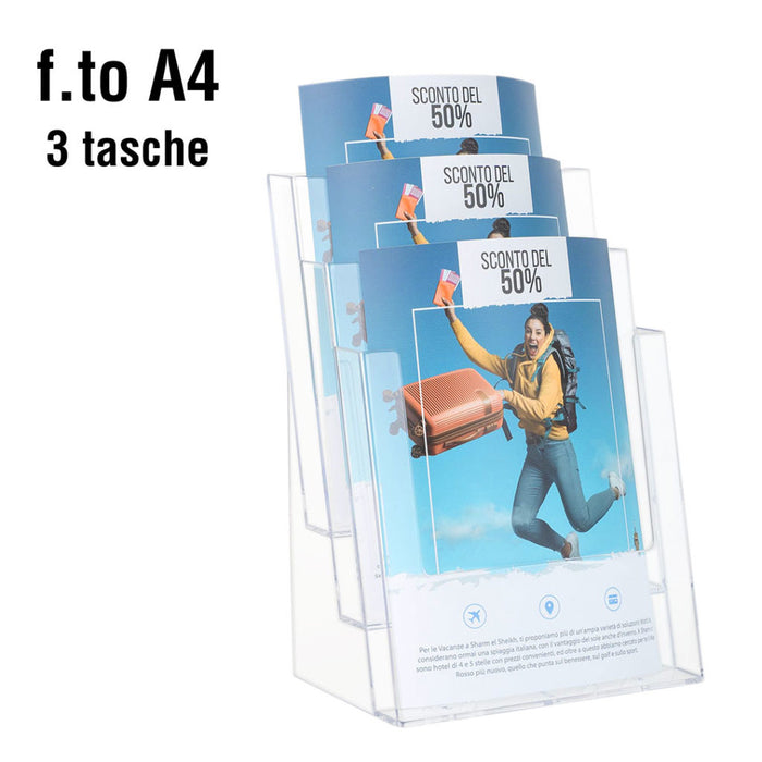 Porta depliant da banco 3 tasche A4