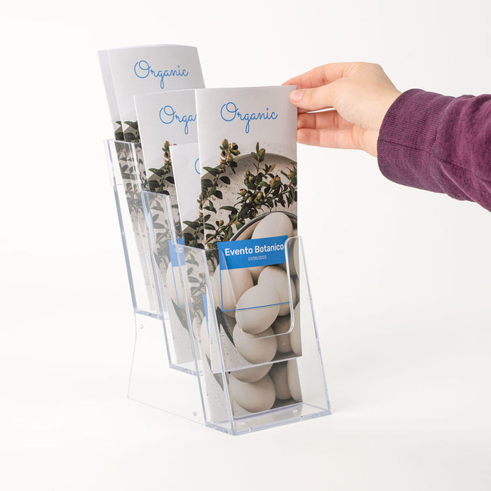 Banc porte-brochures en plexi 3 pochettes 1/3 A4