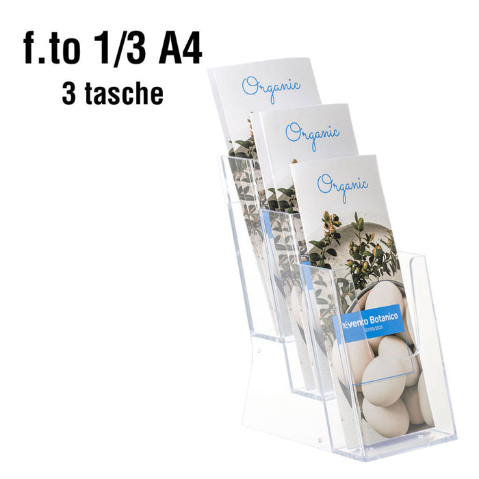 Banc porte-brochures en plexi 3 pochettes 1/3 A4