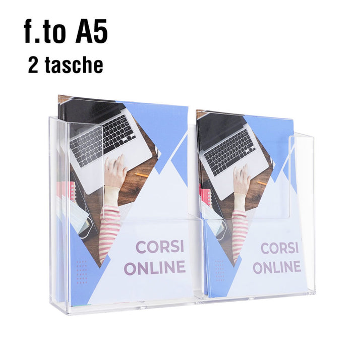 Porta folletos de pared con 2 bolsillos A5