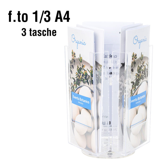 Porte-brochure bureau tournant 3 poches 1/3 A4