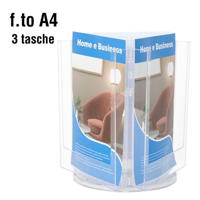 Porte-brochures table tournante 3 pochettes A4