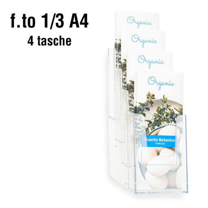 Porta folletos de pared con 4 bolsillos 1/3 A4