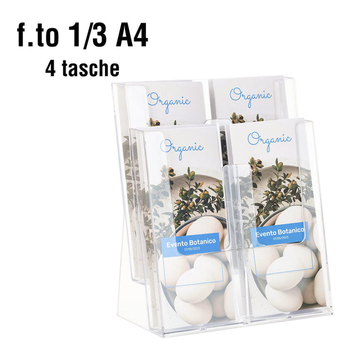 Porta depliant in plexi 4 tasche 1/3 A4