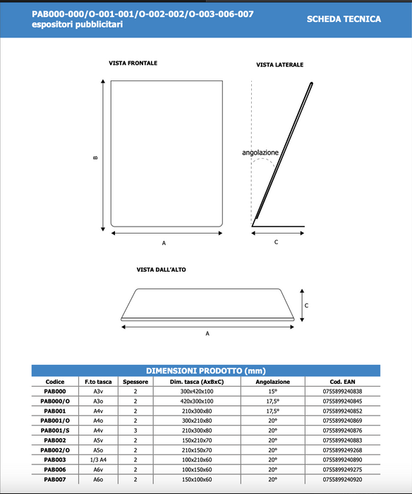 Porta avvisi da banco in Plexi con base a L Monofacciale