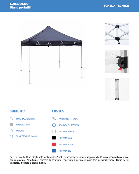 Gazebo 3 x 3 Alluminio PERSONALIZZATO