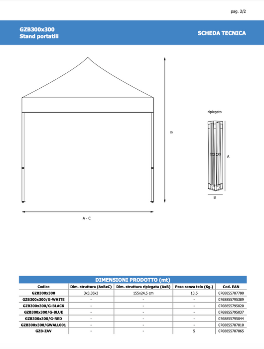 Gazebo 3 x 3 Alluminio blu