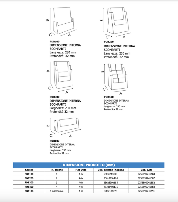 Porte-brochures de bureau 2 poches A4 Vertical