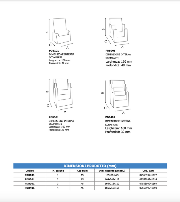 Porte brochure comptoir en plexi 4 A5