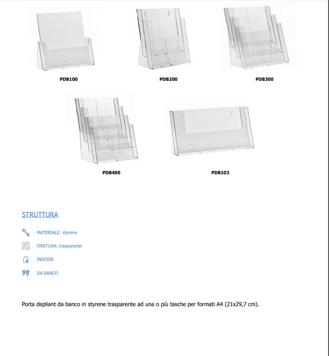 Porta depliant da banco 4 tasche A4