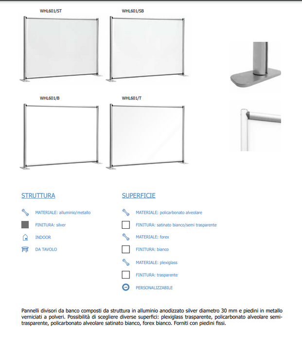 Pannello divisorio plexiglass da tavolo con base