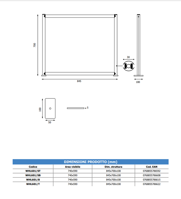 Pannello divisorio plexiglass da tavolo con base