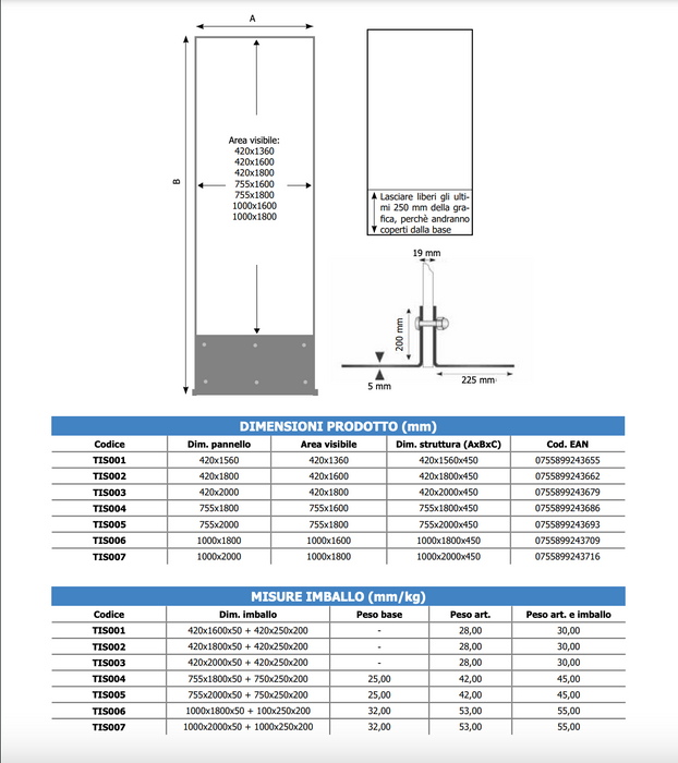 Totem Comunicazione con base a T 420 mm LINEA PLUS