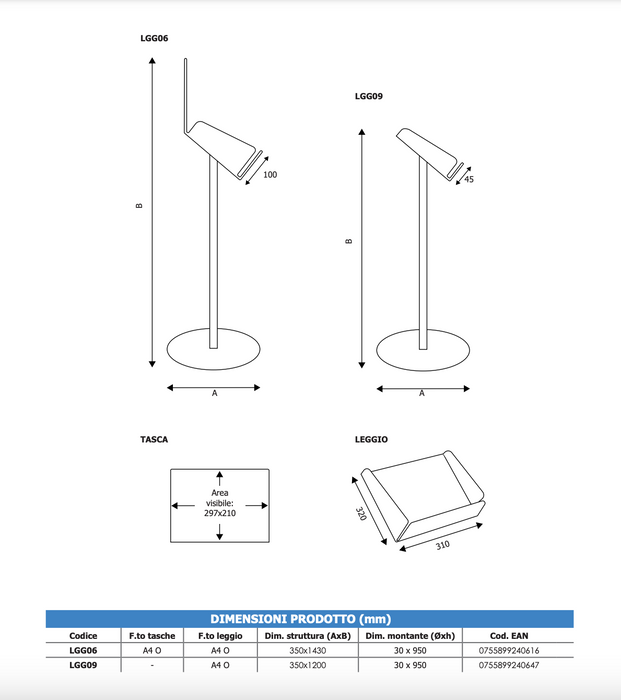 Espositore in plexiglass con contenitore A4 orizzontale