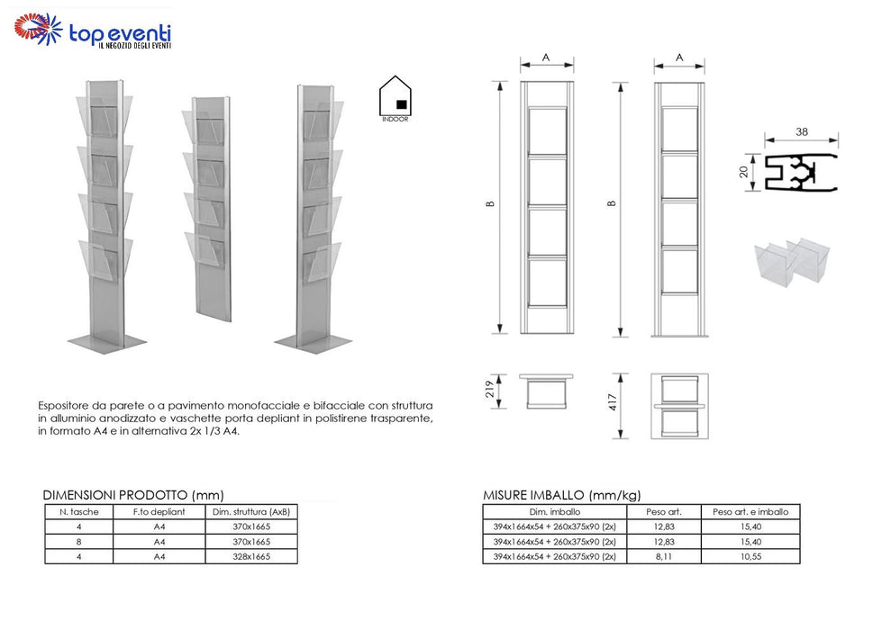 Porta brochure A4 in Metallo a Pavimento - Top Eventi Store