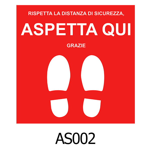 Adesivo Rosso Calpestabile ASPETTA QUI 50 x 50