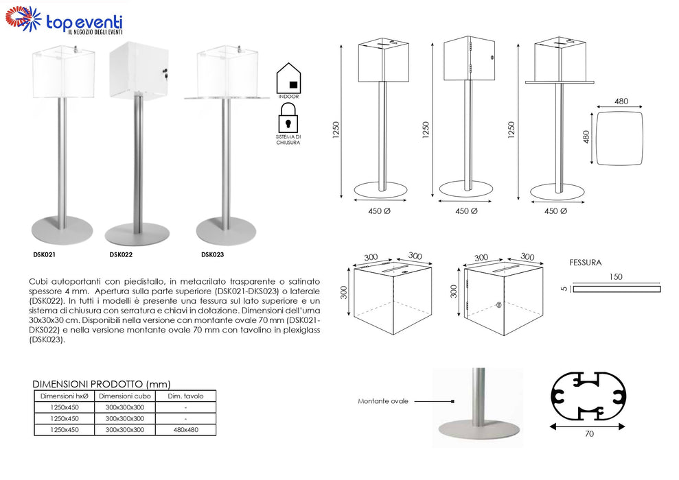 Urna in plexiglass CUBO con piedistallo - Top Eventi Store