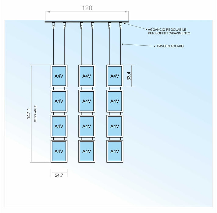 Vetrina cavetto Agenzia Viaggi Immobiliare LED 12 Tasche A4 Verticale