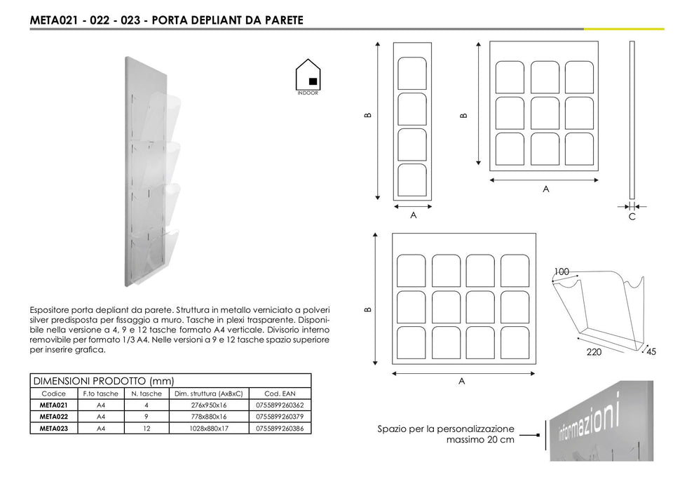 Espositore Serie METALLO da parete Tasche A4 - Top Eventi Store