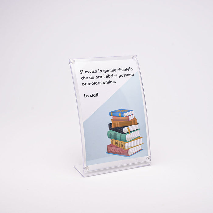 Porta avvisi da banco magnetico in Plexi profilo curvo Monofacciale
