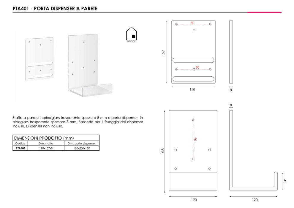 Porte-distributeur mural en plexiglas