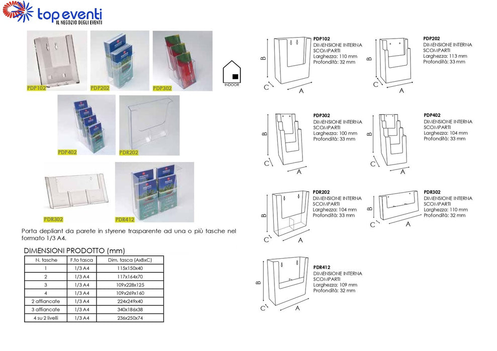 Porta depliant da parete 3 tasche 1/3 A4 - Top Eventi Store