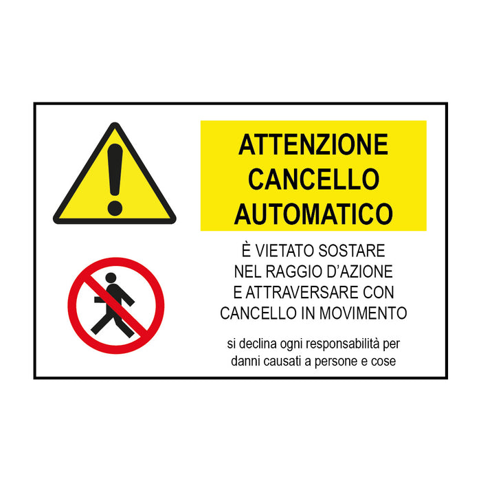 Cartello in alluminio ATTENZIONE CANCELLO AUTOMATICO | Top Eventi