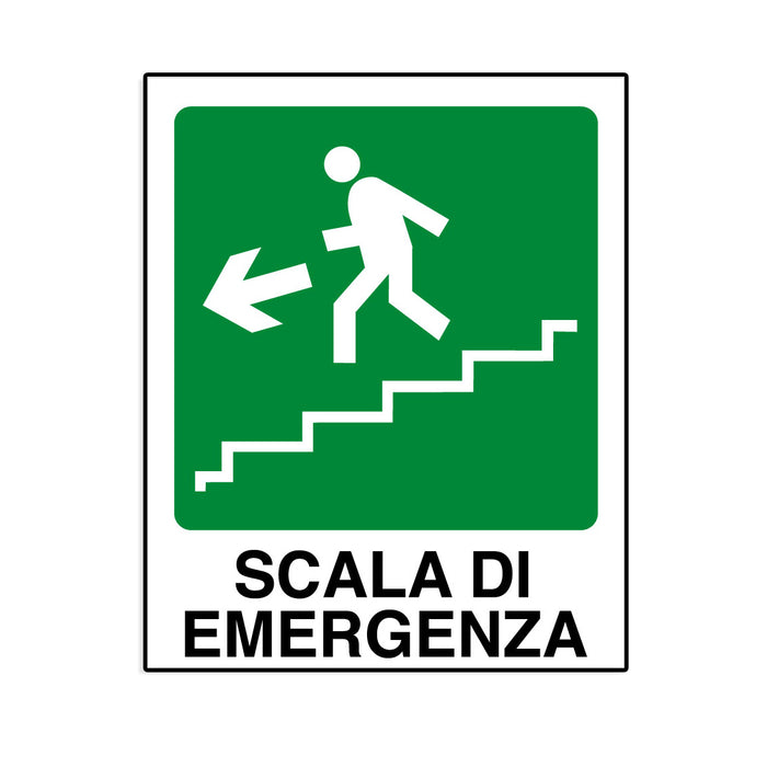 Letrero de aluminio Escalera de emergencia a la izquierda