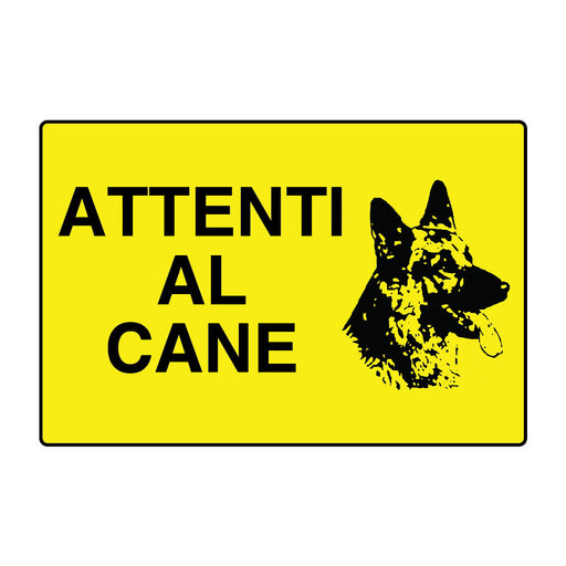 Cartello giallo in alluminio ATTENTI AL CANE | Top Eventi Store