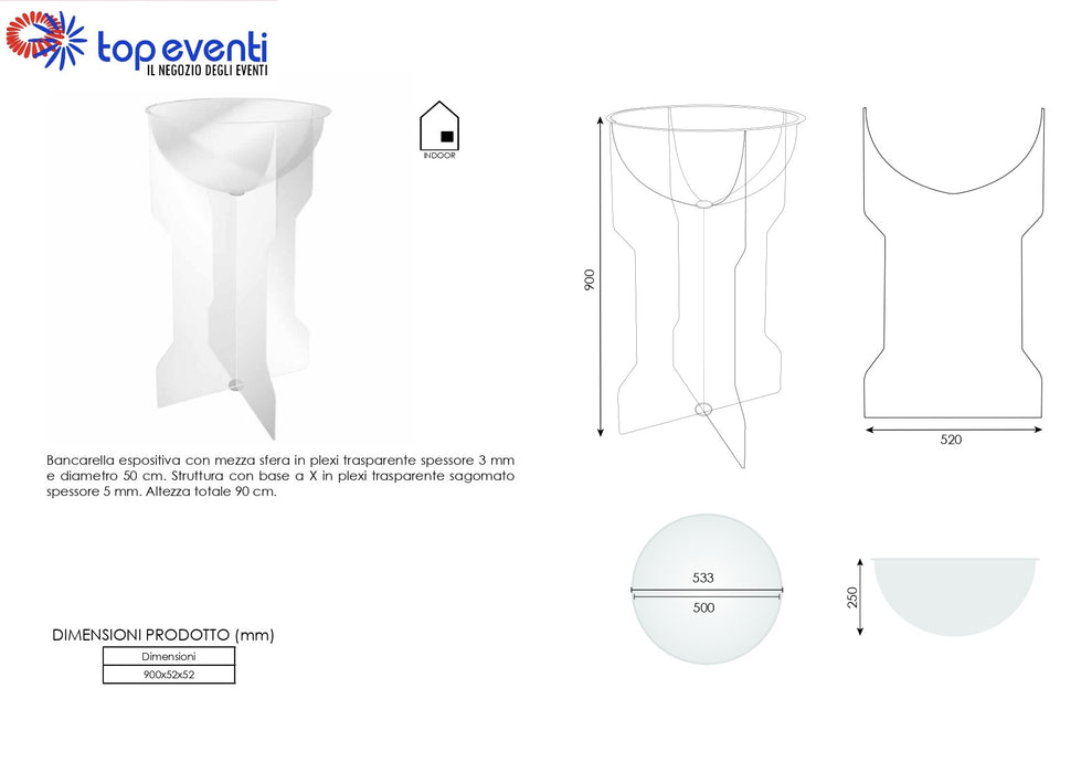 Bancarella in plexiglass con sfera - Top Eventi Store