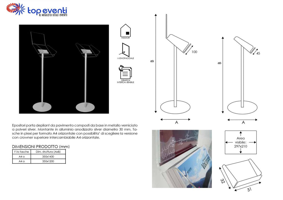 Espositore in plexiglass A4 orizzontale con Porta Avvisi - Top Eventi Store