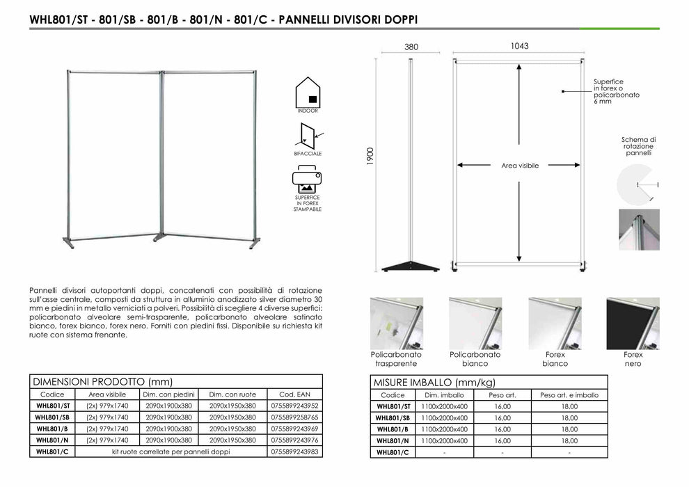 Pannello divisorio doppio in plexiglass per Aziende Uffici Studi Medici