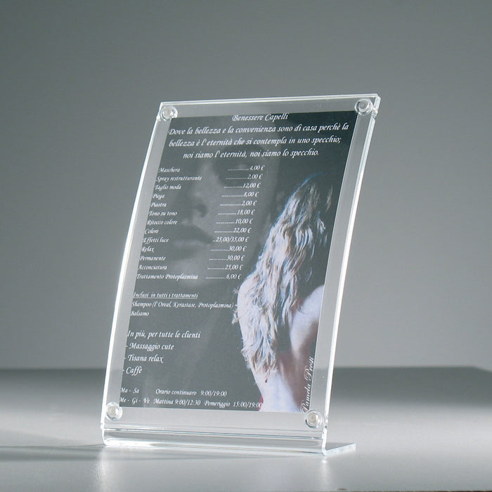 Porta avvisi da banco in plexiglass Profilo curvo Chiusura magnetica 3
