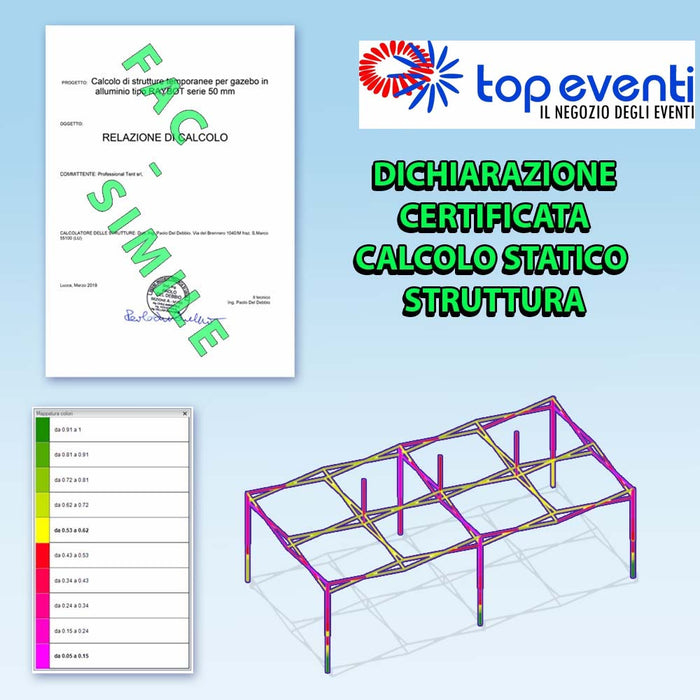 Gazebo CERTIFICATO 3 x 4,5 Alluminio 55MM