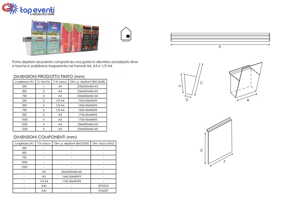 Portadepliant in plexi con barra 3 vaschette A4 - Top Eventi Store