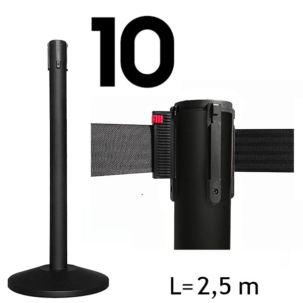 Set 10 Colonnine Tendinastro NERO nastro nero 2,5 m | Top Eventi Store