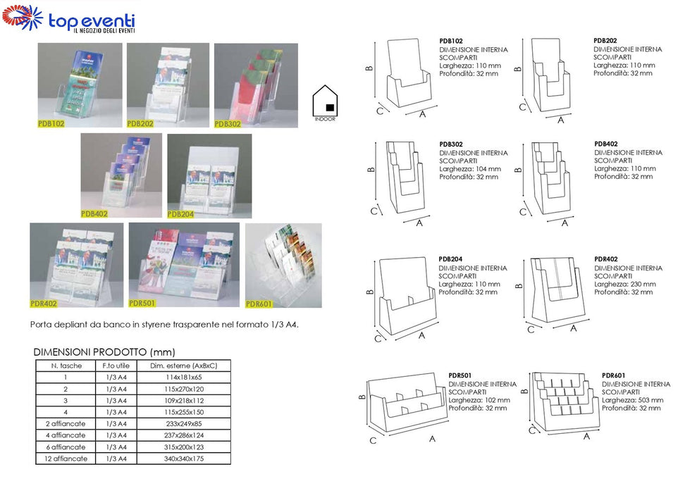 Porta depliant in plexi 4 tasche 1/3 A4 - Top Eventi Store