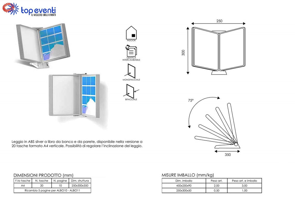 Leggio 10 Pagine bifacciali da banco e da parete A4 - Top Eventi Store