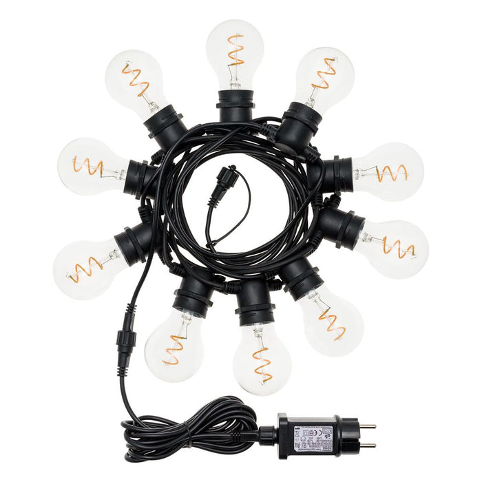 Catena 5 m, 10 lampadine goccia Ø 60 mm, led bianco caldo a spirale, prolungabile