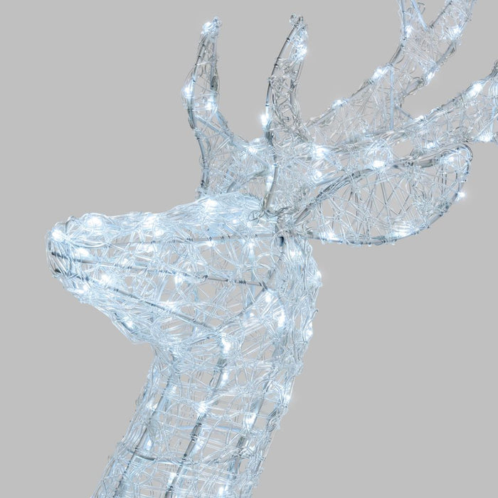 Renna testa ruotata in acrilico, h. 160 cm, led bianco freddo
