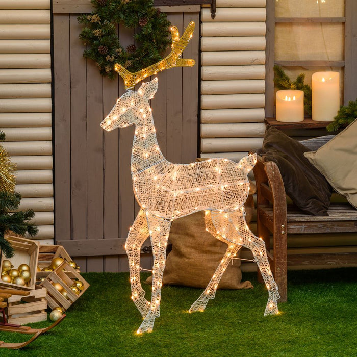 Renna 2D crema e marrone 143 cm, led bianco extra caldo