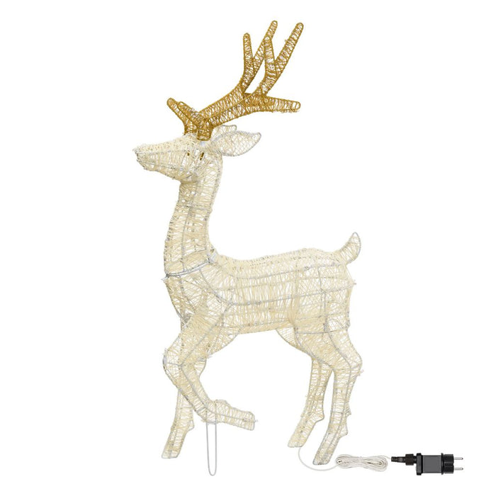 Renna con zampa alzata 3D Light Cream & Brown h 85 cm, 120 led bianco extra caldo