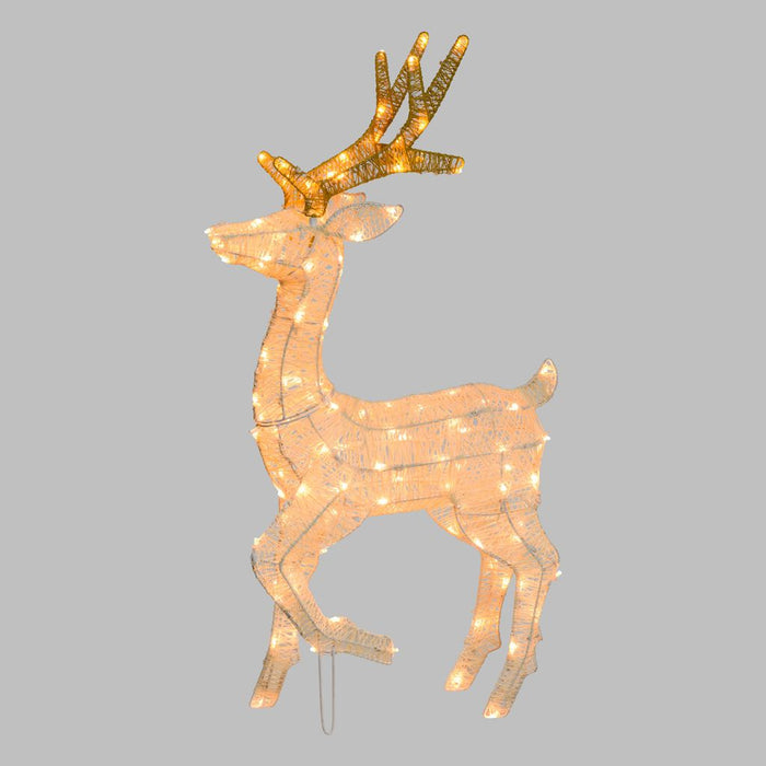 Renna con zampa alzata 3D Light Cream & Brown h 85 cm, 120 led bianco extra caldo