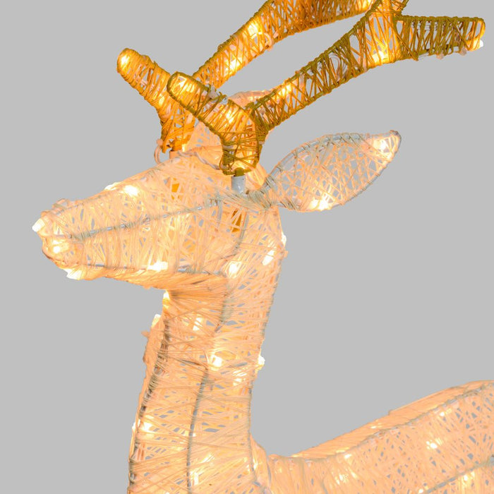 Renna con zampa alzata 3D Light Cream & Brown h 85 cm, 120 led bianco extra caldo