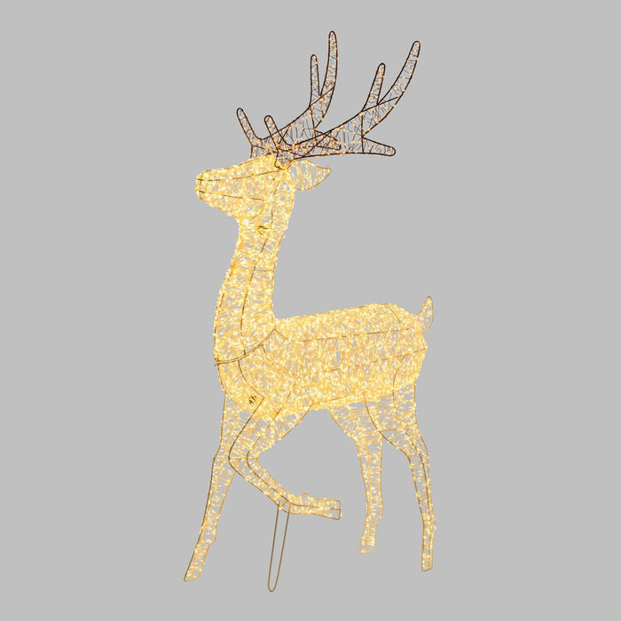 Renna con zampa alzata 3D, h 130 cm, microled bianco caldo e freddo, uso interno