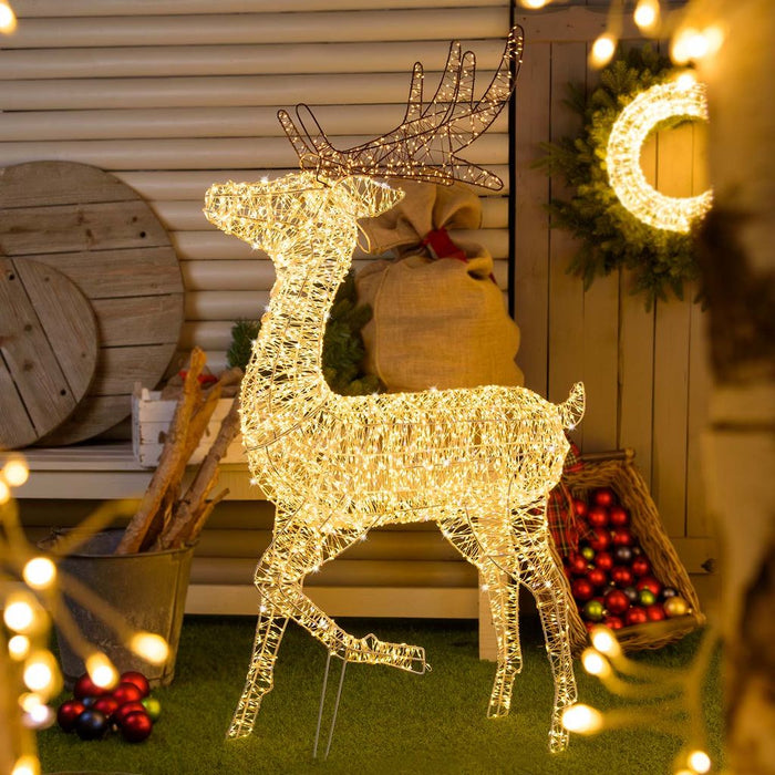 Renna con zampa alzata 3D, h 130 cm, microled bianco caldo e freddo, uso interno